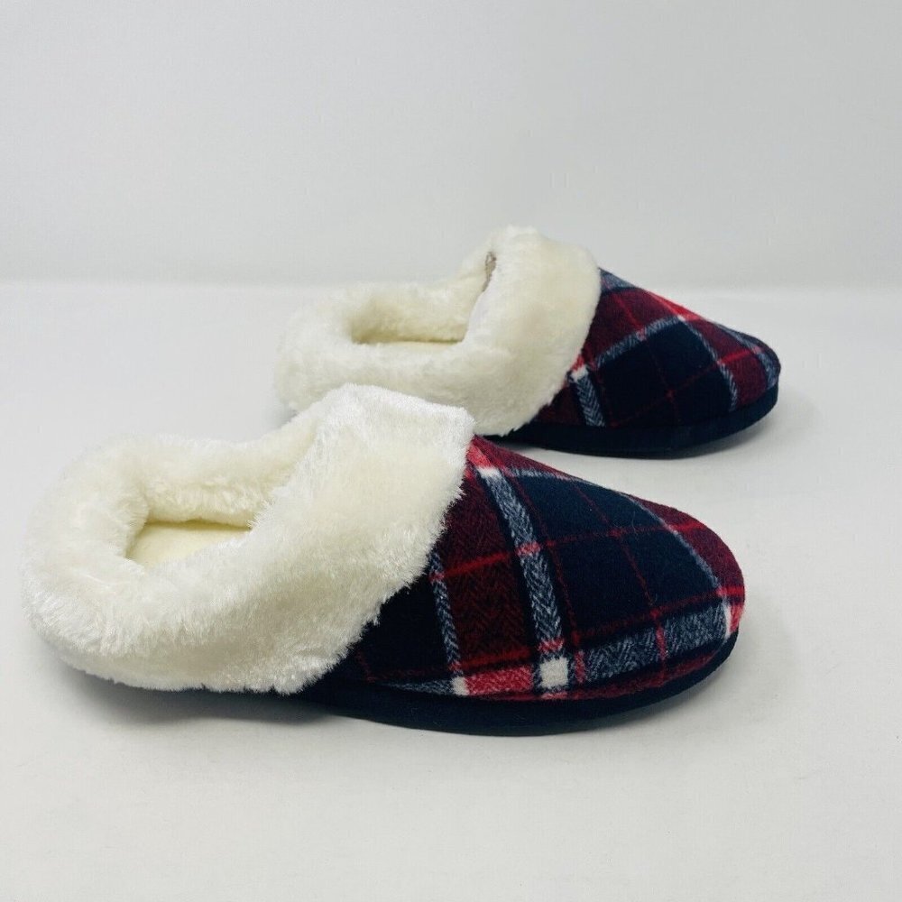 Isotoner Womens Size 5/6 Plaid Paige Hoodback Boxed Clog Slippers Blue $40 142 - Picture 3 of 9